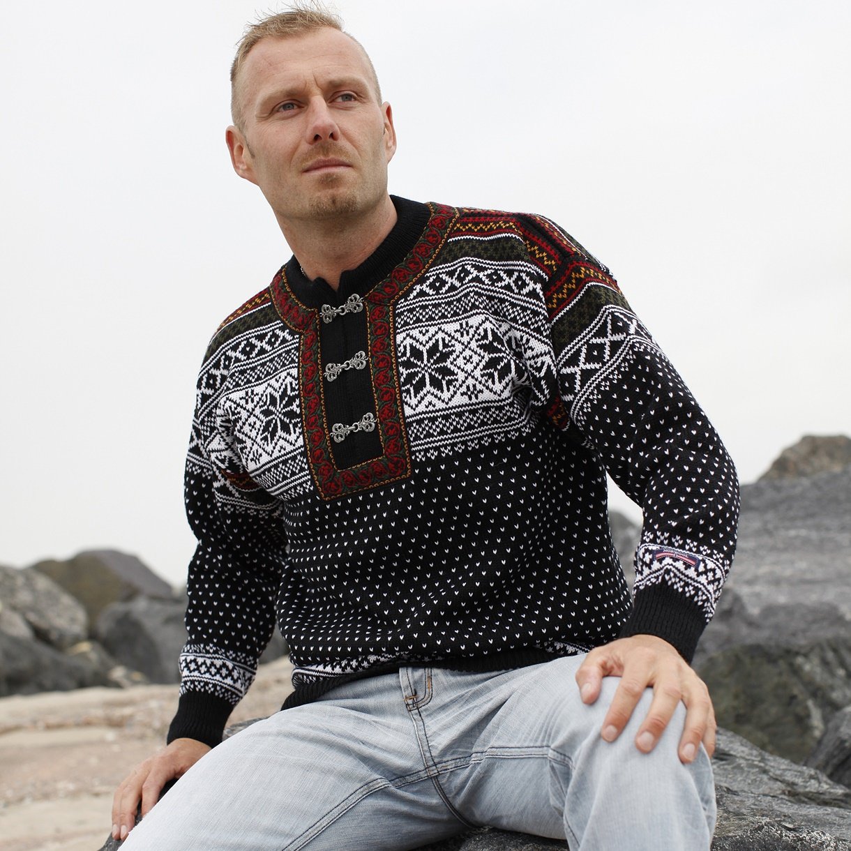 Original norsk uldstrik trøje af 100% ren kamgarnsuld 