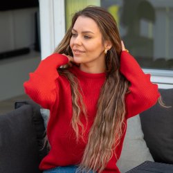 Lkker rd JURMO striktrje i 100% uld til kvinder - Fra WOOLWEAR of Scandinavia