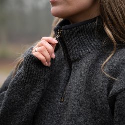 Koks gr uldtrje med lys elg motiv, til kvinder 