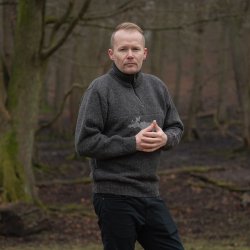 Koks gr norsk uldsweater med elg motiv til mnd