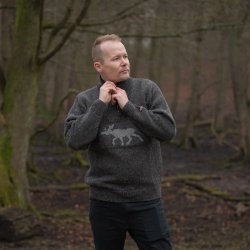 Koks gr norsk uldsweater med elg motiv til mnd