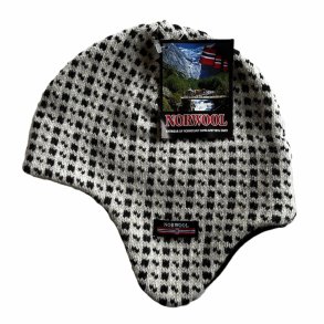 Hvid m/reklapper og fleece - Norsk uldhue af 100% uld.