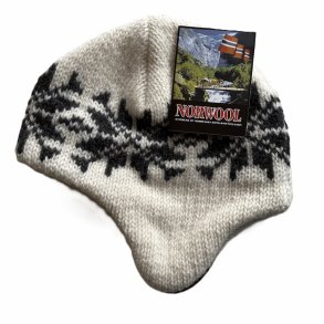 Hvid strikhue m/reklapper 