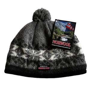 Lysegr uldhue med kvast