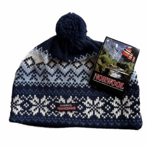 Klassisk Norsk strikhue m/bldt fleece i navy