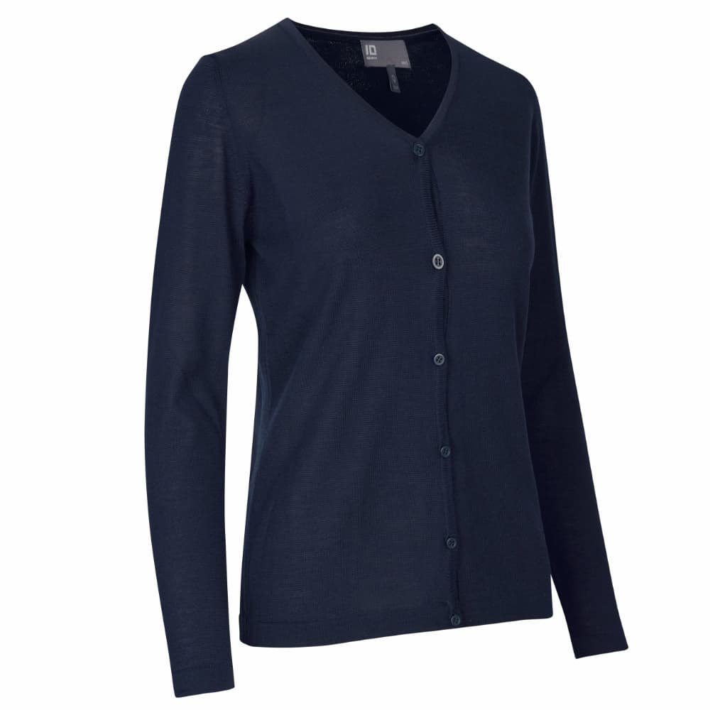 Cardigan. Navy i merinould til kvinder - V-hals. 