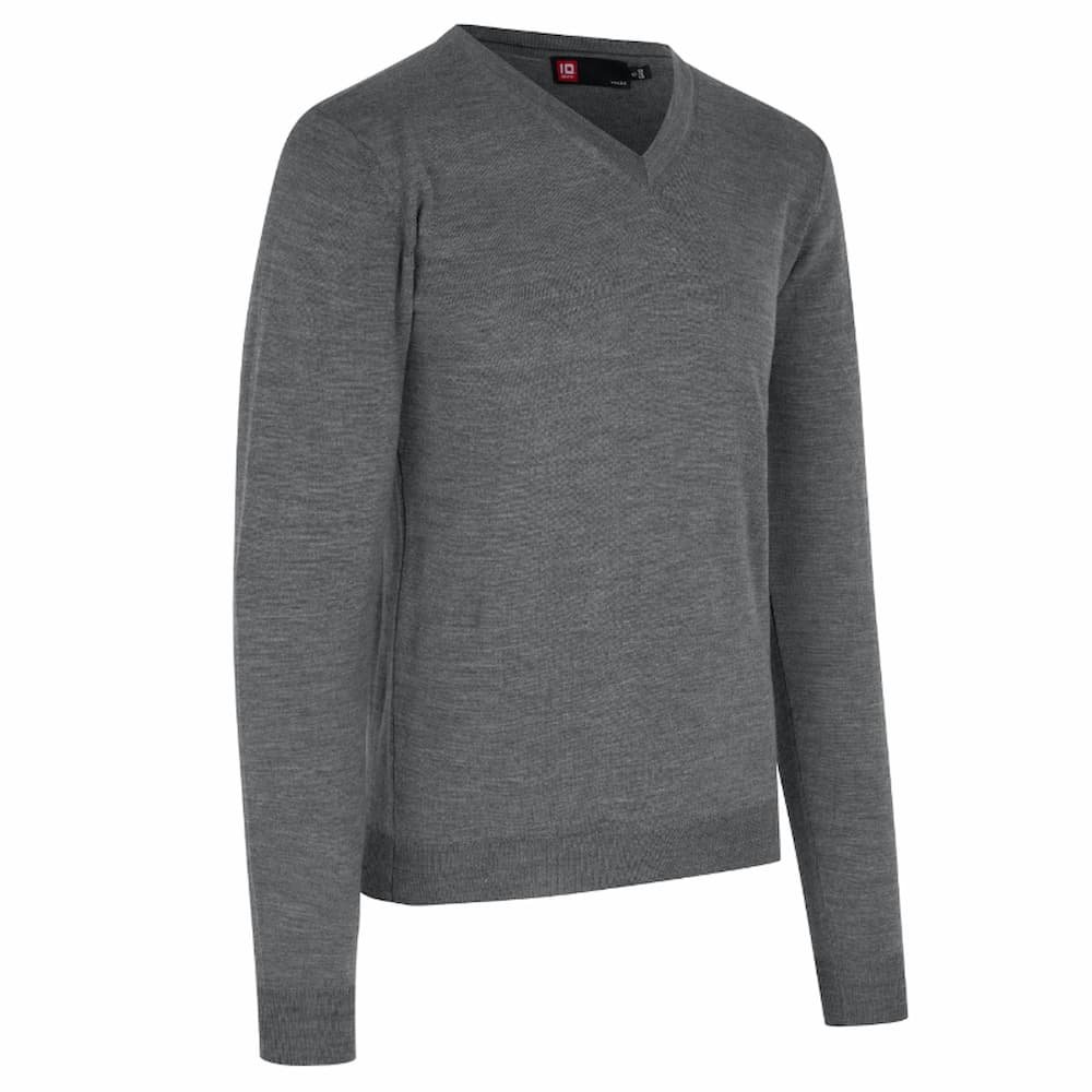 Herre-strikpullover med V-hals, Gr melange. Ekstra fine mulesingfrie Merino garner 