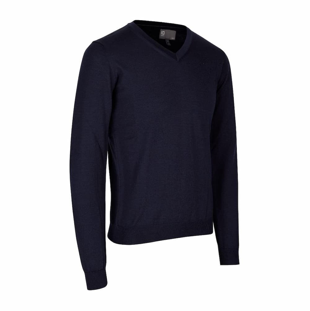 Herre-strikpullover med V-hals, navy bl. Ekstra fine mulesingfrie Merino garner 