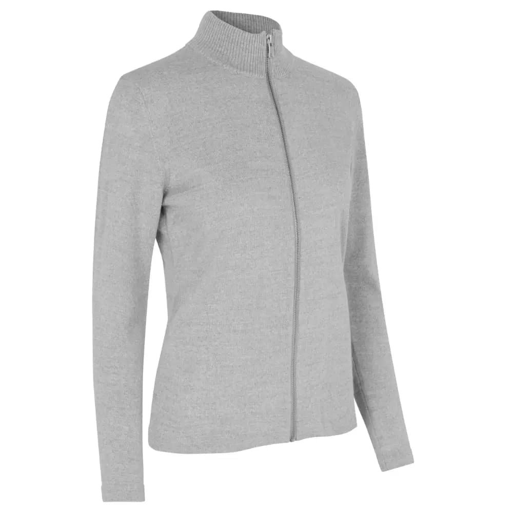  cardigan i merinould, lys gr melange | dame