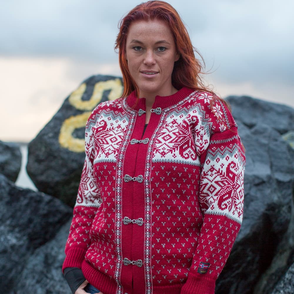 Cardigan Med Tinhægter I Klassisk Norsk Design 100 Uld Xs = Str 36