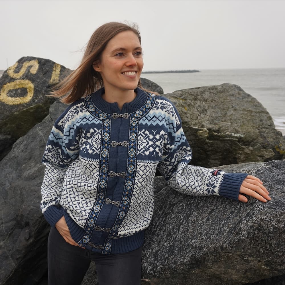 Smart Blå Cardigan I 100 Ren Ny Uld Fra Norwool Xs = 36