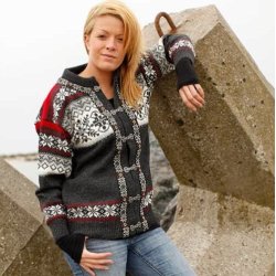 Original norsk uld cardigan med flotte tin hgter