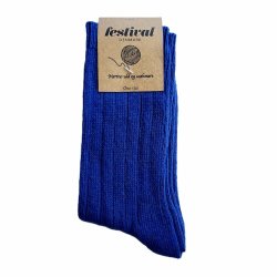 Ribstrikket merino uldsokker-kobolt bl 