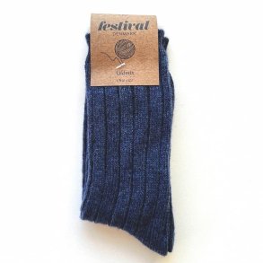 Ribstrikket uldsokker navy