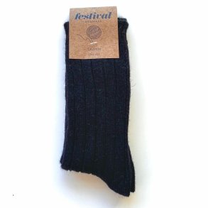 Ribstrikket uldsokker sort