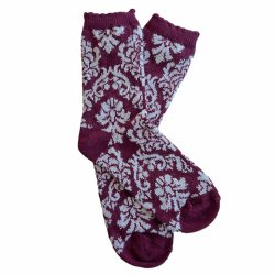 Strik strmpe af 60% uld med klassisk damaskmnster