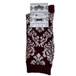 Strik strmpe af 60% uld med klassisk damaskmnster