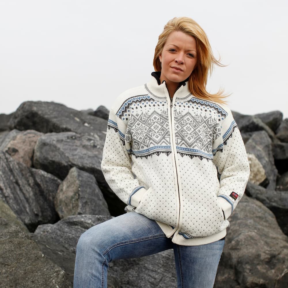 Lkker norsk uldstrik cardigan med windstopper 