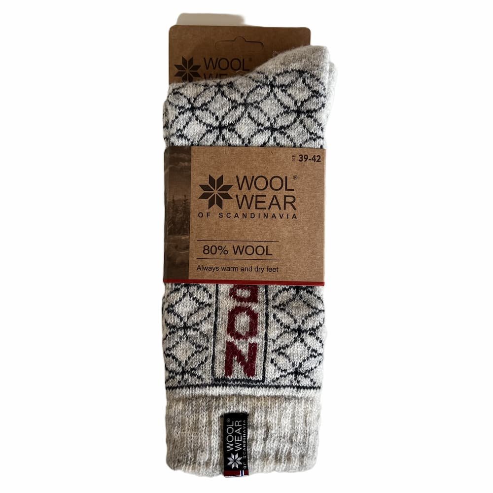 Schne, starke Wollsocken mit Norwegen-Motiv