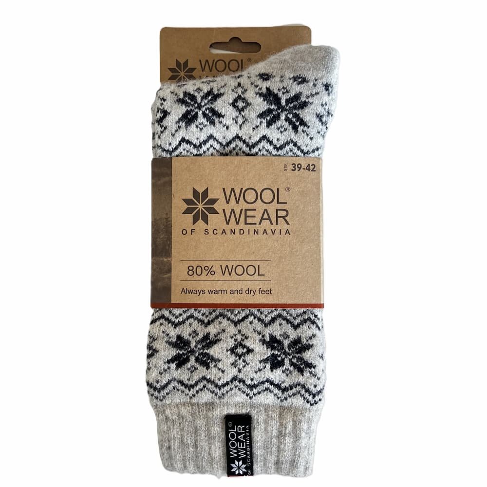 Warme Wollsocken aus 80% Wolle mit Eiskristall-Motiv
