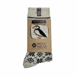 Wunderschne Wollsocken mit einem hbschen Papageientauchermotiv