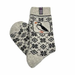 Wunderschne Wollsocken mit einem hbschen Papageientauchermotiv