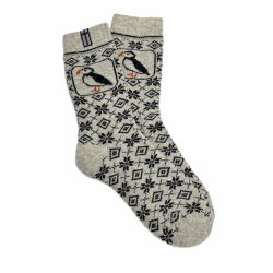 Wunderschne Wollsocken mit einem hbschen Papageientauchermotiv