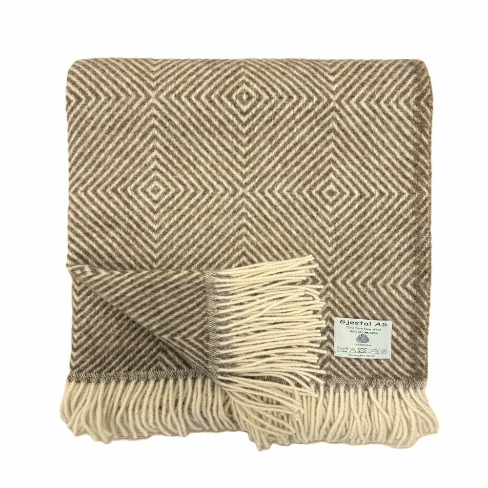 Uldplaid i 100% uld Beige/rhvid
