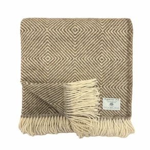 Uldplaid i 100% uld Beige/rhvid