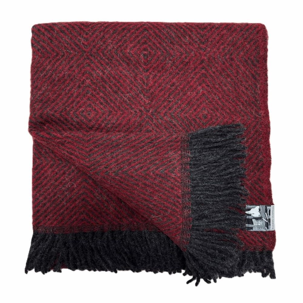 Bordeaux/koks plaid med diamantmønster - Plaider - Uldhuset
