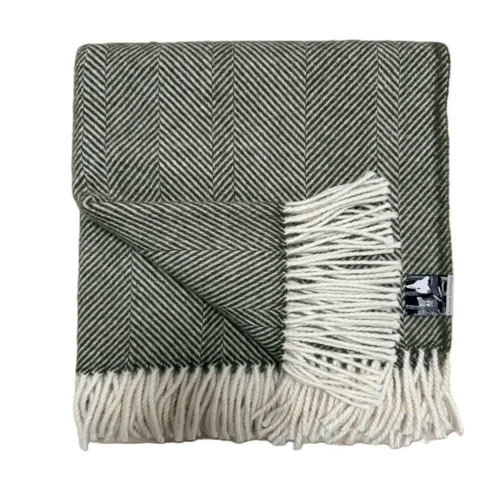 Plaid med sildebensmønster forestgreen/hvid - Plaider - Uldhuset