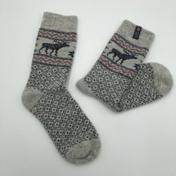 Lkre uldsokker af 80% ren uld med elgmotiv